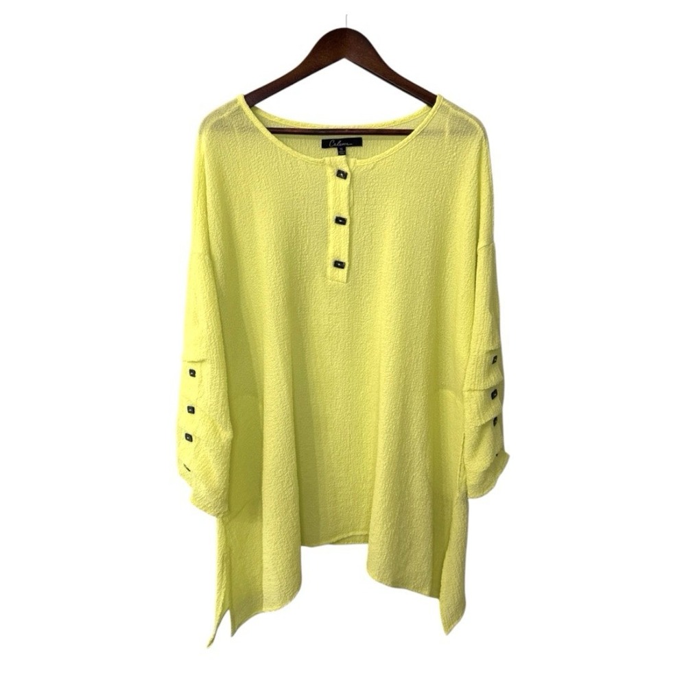 Calessa blouse women's 1X neon asymmetrical ruffle pockets artsy boho vibrant